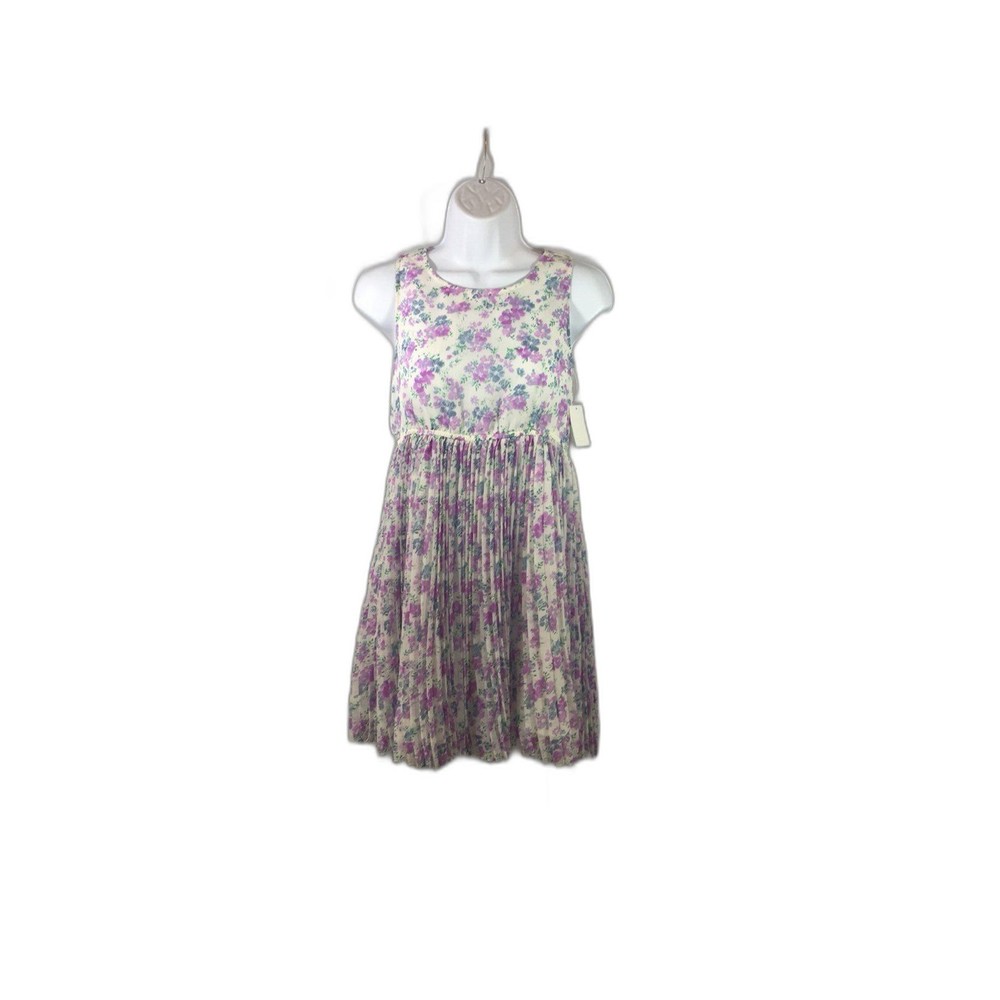 Canyon River Blues Girl's Sleeveless Dress Pleated Purple Green Floral Size 14